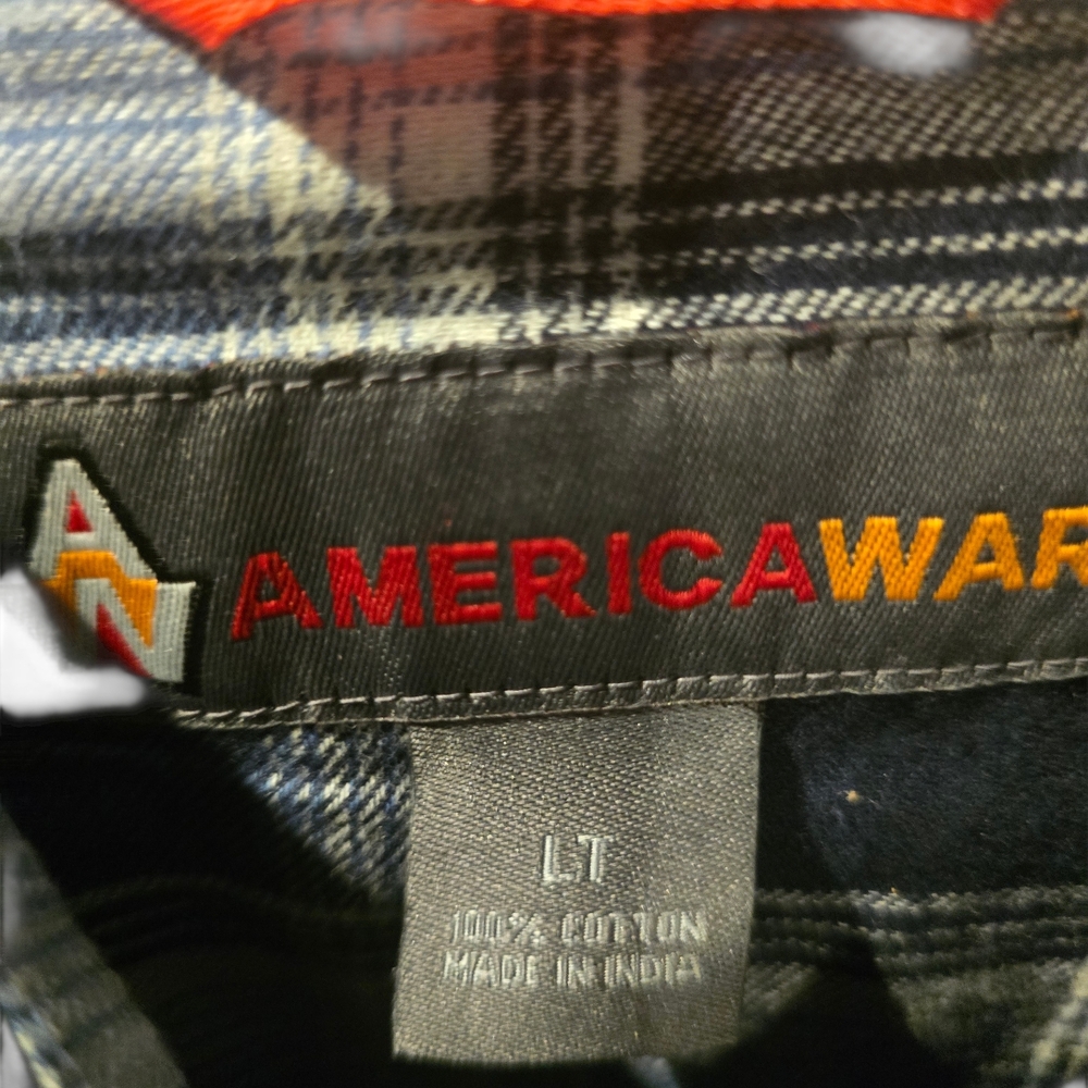 NWT America Ware Western Flannel Classic Blue Plaid Button-Down Shirt Sz LT - Picture 7 of 9